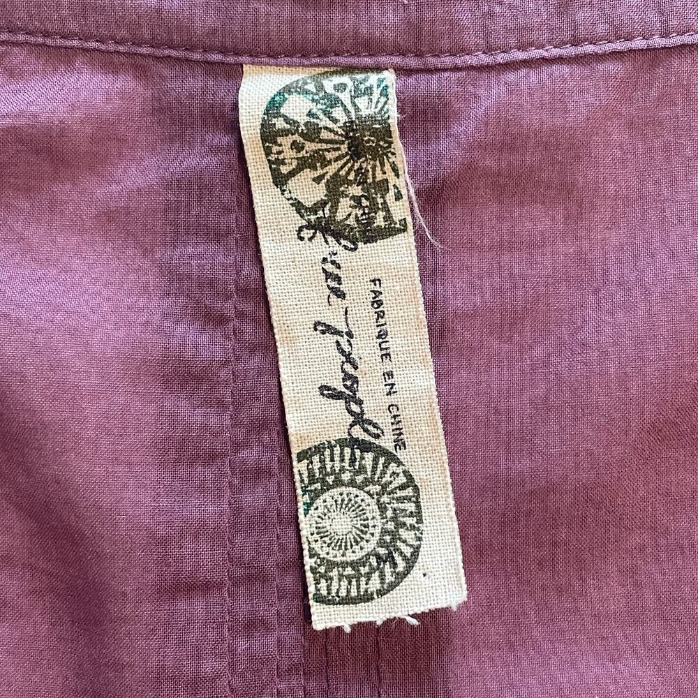 Free People Pintucked Button Top Womens Large Dusty Purple Lacy Cotton Blouse - Picture 5 of 9